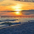 0108 Sunset Colors over Navarre Pier on Navarre Beach with Gulls